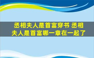 丞相夫人是首富穿书 丞相夫人是首富哪一章在一起了